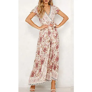 ZESICA Women's Floral Wrap Maxi Dress for Summer Style