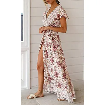ZESICA Women's Floral Wrap Maxi Dress for Summer Style
