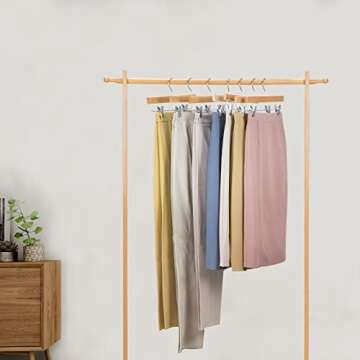 Nature Smile Wooden Pants Hangers Skirt Hanger Solid Lotus Wood Jeans Bottom Hanger with Clips Natural Color(20 Pack)