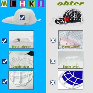 MCHKJ Hat Washer Cage for Washing Machine, Cap Washer with Mesh Bags, Hat Washer for Baseball Caps, Hat Cleaner/Cleaning Protector Cage (White - 2 Pack)