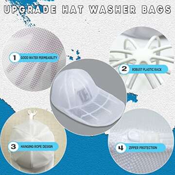 MCHKJ Hat Washer Cage for Washing Machine, Cap Washer with Mesh Bags, Hat Washer for Baseball Caps, Hat Cleaner/Cleaning Protector Cage (White - 2 Pack)
