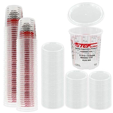 Custom Shop/TCP Global 100 Cups with 50 Lids - Durable Solvent Resistant Paint Mixing Cups - 1/2 Pin...
