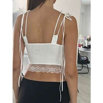 Fernvia Women Y2k Spaghetti Straps Cami Top Sexy Backless Lacing Vest Summer Going Out Tops E-Girl Streetwear
