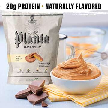 Ambrosia Planta - Premium Organic Plant-Based Protein | Vegan & Keto Friendly | Gourmet Flavors with No Bloating or Stomach Upset | Gluten & Soy Free | No Added Sugar | 25 Servings | Peanut Butter Cup