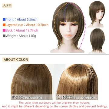 ブライトララ BRIGHT LELE Natural Full Short Straight Bob Hair Wolf Layered Cut With Natural Bangs Wigs for Women Synthetic Stright Hair Wig for Daily Party Cosplay Wig HF1514-BC
