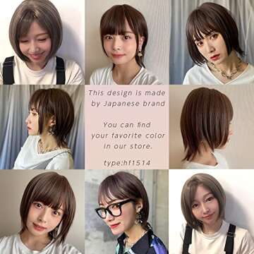 ブライトララ BRIGHT LELE Natural Full Short Straight Bob Hair Wolf Layered Cut With Natural Bangs Wigs for Women Synthetic Stright Hair Wig for Daily Party Cosplay Wig HF1514-BC