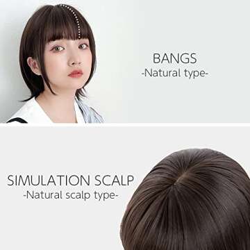 ブライトララ BRIGHT LELE Natural Full Short Straight Bob Hair Wolf Layered Cut With Natural Bangs Wigs for Women Synthetic Stright Hair Wig for Daily Party Cosplay Wig HF1514-BC
