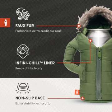 Puffin - The Pahka Parka - Insulated 12 oz Can Cooler I Beer Bottle & Soda Can Insulator, Keep Drinks and Beverages Cold - Olive Green