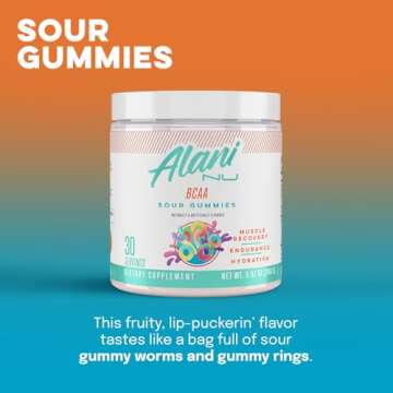 Alani Nu BCAA Sour Gummies | Branch Chain Essential Amino Acids | 2:1:1 Formula | Supplement Powder | Muscle Recovery Vitamins for Post-Workout | 30 Servings