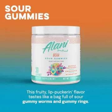 Alani Nu BCAA Sour Gummies | Branch Chain Essential Amino Acids | 2:1:1 Formula | Supplement Powder | Muscle Recovery Vitamins for Post-Workout | 30 Servings