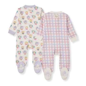 Burt's Bees Baby Girls' Organic Cotton Sleep and Play Footed Pajamas, One-piece Zip Front Romper, Baby Essentials