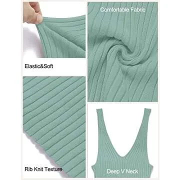 MEROKEETY Womens 2025 Summer Spring V Neck Knit Midi Dress Bodycon Casual Sleeveless Ribbed Sweater Dresses,Sage,S