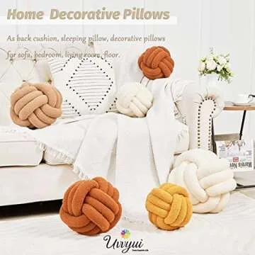 Uvvyui Knot Pillow Ball, Soft Home Decorative Pillows, Round Throw Pillow, Handmade Knotted Plush Pillow, Round Boucle Pillow Cushion (14 Inches Ivory)