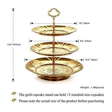 Two Set of Three Tier Cake Stand and Fruit Plate by Imillet -Stainless Steel Stand of Golden for Cakes Desserts Fruits Dried Fruit Candy Buffet Stand for Wedding &Home&Party Serving Platter (2 pack)