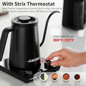 MHW-3BOMBER Gooseneck Electric Kettle, Pour-Over Coffee Kettle Tea Kettle Beginner Friendly Precise Temperature Control LED Display Perfect for 2-3 Servings Black BK6058B