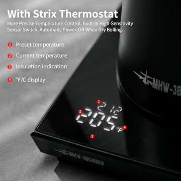MHW-3BOMBER Gooseneck Electric Kettle, Pour-Over Coffee Kettle Tea Kettle Beginner Friendly Precise Temperature Control LED Display Perfect for 2-3 Servings Black BK6058B