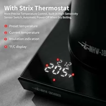 MHW-3BOMBER Gooseneck Electric Kettle, Pour-Over Coffee Kettle Tea Kettle Beginner Friendly Precise Temperature Control LED Display Perfect for 2-3 Servings Black BK6058B