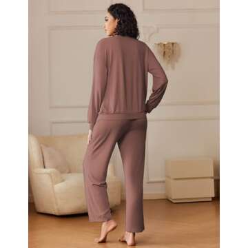 Ekouaer Pajama Sets for Women 2 Piece Lounge Sets Long Sleeve Sleepwear Top and Pants Cozy Pjs Loung...