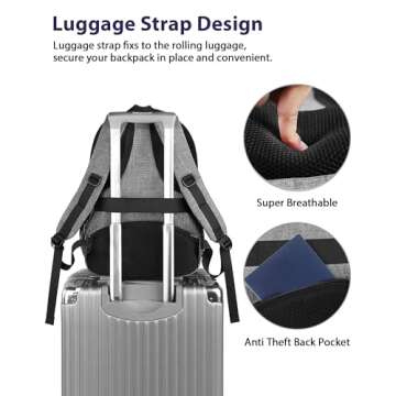 MATEIN Laptop Backpack 15.6 Inch, Carry On Bag for Women Men Airline Approved, Weekender Bag with Laptop Compartment TSA Approved, Water Resistant Work Tactical Backpack, Grey