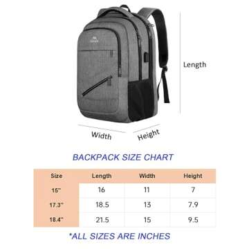 MATEIN Laptop Backpack 15.6 Inch, Carry On Bag for Women Men Airline Approved, Weekender Bag with Laptop Compartment TSA Approved, Water Resistant Work Tactical Backpack, Grey