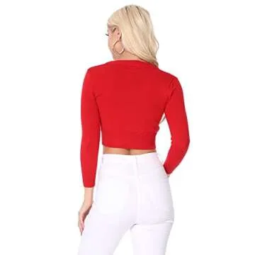 YEMAK Women's Cropped Cardigan - Soft 3/4 Sleeve Sweater