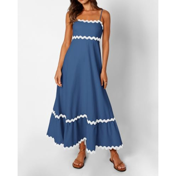 dowerme Women's Summer Casual Backless Boho Maxi Dress