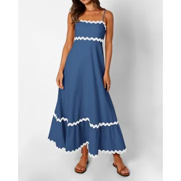 dowerme Women's Summer Casual Backless Boho Maxi Dress