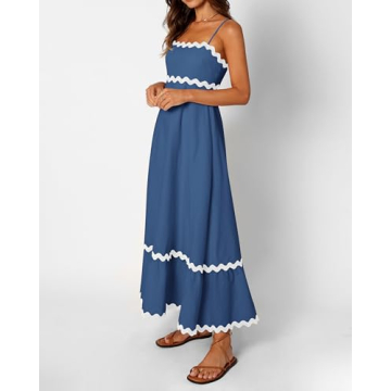 dowerme Women's Summer Casual Backless Boho Maxi Dress