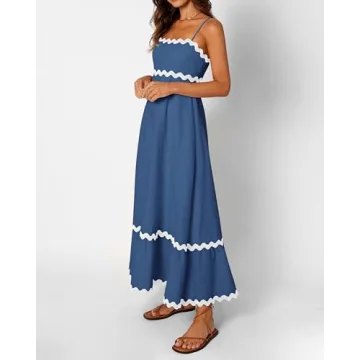 dowerme Women's Summer Casual Backless Boho Maxi Dress