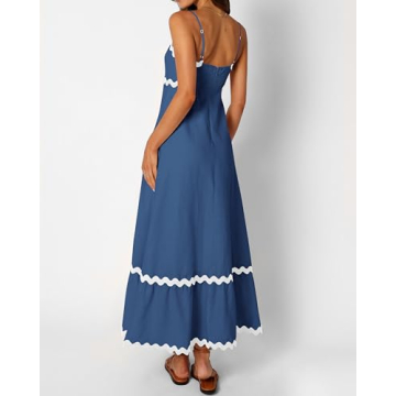 dowerme Women's Summer Casual Backless Boho Maxi Dress