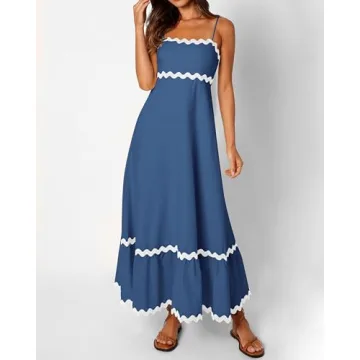 dowerme Women's Summer Casual Backless Boho Maxi Dress