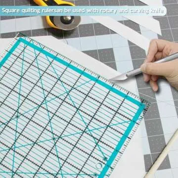VPVPV 4 Piece Quilting Ruler,Acrylic Square Ruler,Quilting Templates,with Non Slip Rings 25 Pieces（4.5“X4.5”、6“X6”、9.5“X9.5”、12.5“X12.5”）
