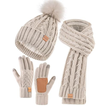 Winter Women’s Beanie Scarf Gloves Set - Oatmeal