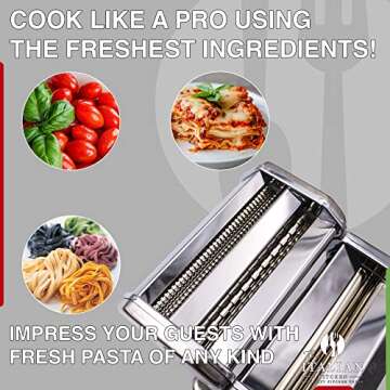 The Italian Kitchen Pasta Maker Roller With 7 Adjustable Thickness Settings Included Spaghetti and Fettuccini Pasta Maker Roller & Cutter