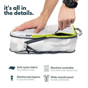 TRIPPED Travel Gear Compression Packing Cubes for Travel - Luggage and Backpack Organizer Packaging Cubes for Clothes (White and Green, 6 Piece Set)