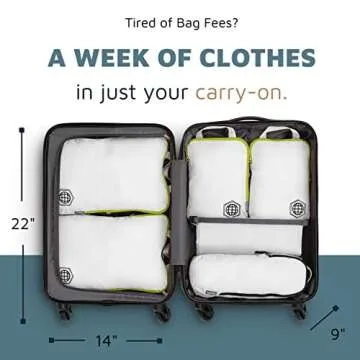 TRIPPED Travel Gear Compression Packing Cubes for Travel - Luggage and Backpack Organizer Packaging Cubes for Clothes (White and Green, 6 Piece Set)
