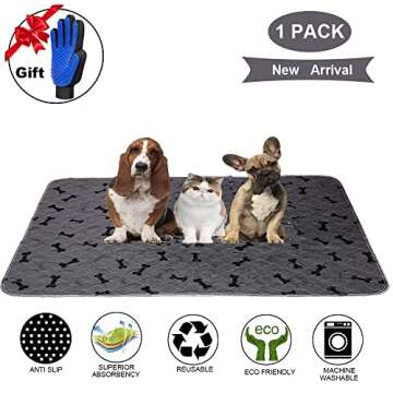 Washable Dog Pee Pads with Free Grooming Gloves,Non Slip Dog Mats with Great Urine Absorption,Reusab...