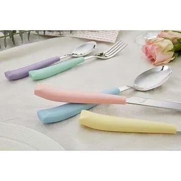 ANNOVA 20PCS Flatware Set Stainless Steel Silverware/Cutlery Set With Colored Handles Comfortable to Hold - Dinner Forks, Salad Forks, Dinner Knives, Dinner Spoons, Dessert Spoons- (Mixed Pastel)