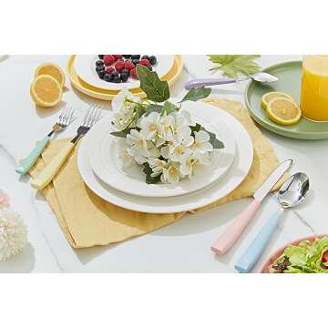 ANNOVA 20PCS Flatware Set Stainless Steel Silverware/Cutlery Set With Colored Handles Comfortable to Hold - Dinner Forks, Salad Forks, Dinner Knives, Dinner Spoons, Dessert Spoons- (Mixed Pastel)