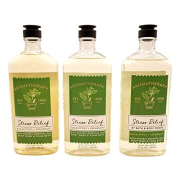Lot of 3 Bath & Body Works Aromatherapy Stress Relief Eucalyptus Spearmint Body Wash & Foam Bath (Eu...
