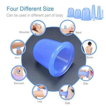 MAFLY Cupping Therapy Sets 7Pcs Silicone Anti Cellulite Cup Vacuum Suction Massage Cups Facial Cupping Sets Body and Face Massager for Adults Home Use (Blue)