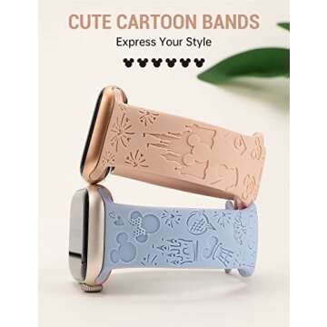 Girovo 2 Packs Cartoon Engraved Bands Compatible with Apple Watch Bands 41mm 40mm 38mm Women, Cute A...
