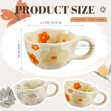 Vesici 2 Pcs Ceramic Coffee Mugs Flower Mugs with Spoon Vintage Floral Mugs with Handle 8.5 oz Cute ...