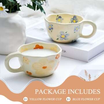 Vesici Ceramic Flower Coffee Mugs Set with Spoons