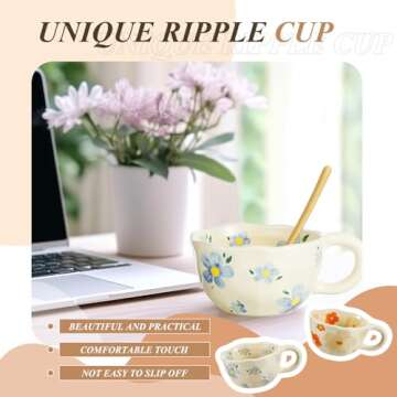 Vesici Ceramic Flower Coffee Mugs Set with Spoons