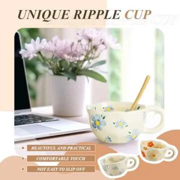 Vesici Ceramic Flower Coffee Mugs Set with Spoons