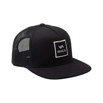RVCA Adjustable Snapback Hat, Boys Trucker in Black