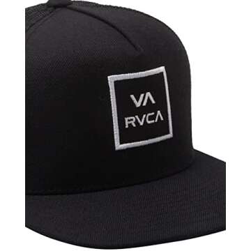 RVCA Adjustable Snapback Hat, Boys Trucker in Black