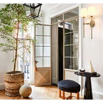 PERMO Classic Rustic Double Sconce 2-Lights Wall Sconce Lighting Fixture with Flared White Textile L...