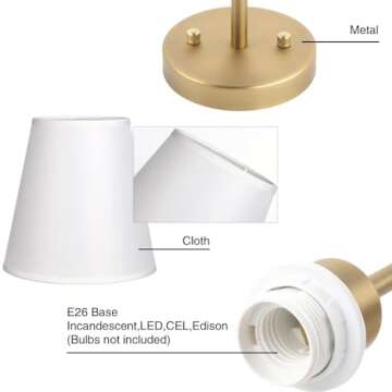 PERMO Classic Rustic Double Sconce 2-Lights Wall Sconce Lighting Fixture with Flared White Textile Lamp Shade and and Antique Brass Finished Long Arm,Wall Sconce Light Fixture for Bathroom Bedroom